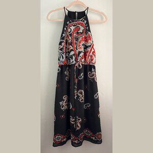 Loft Ann Taylor Women SP Keyhole Halter Scarf Print Dress Multi Paisley Retro